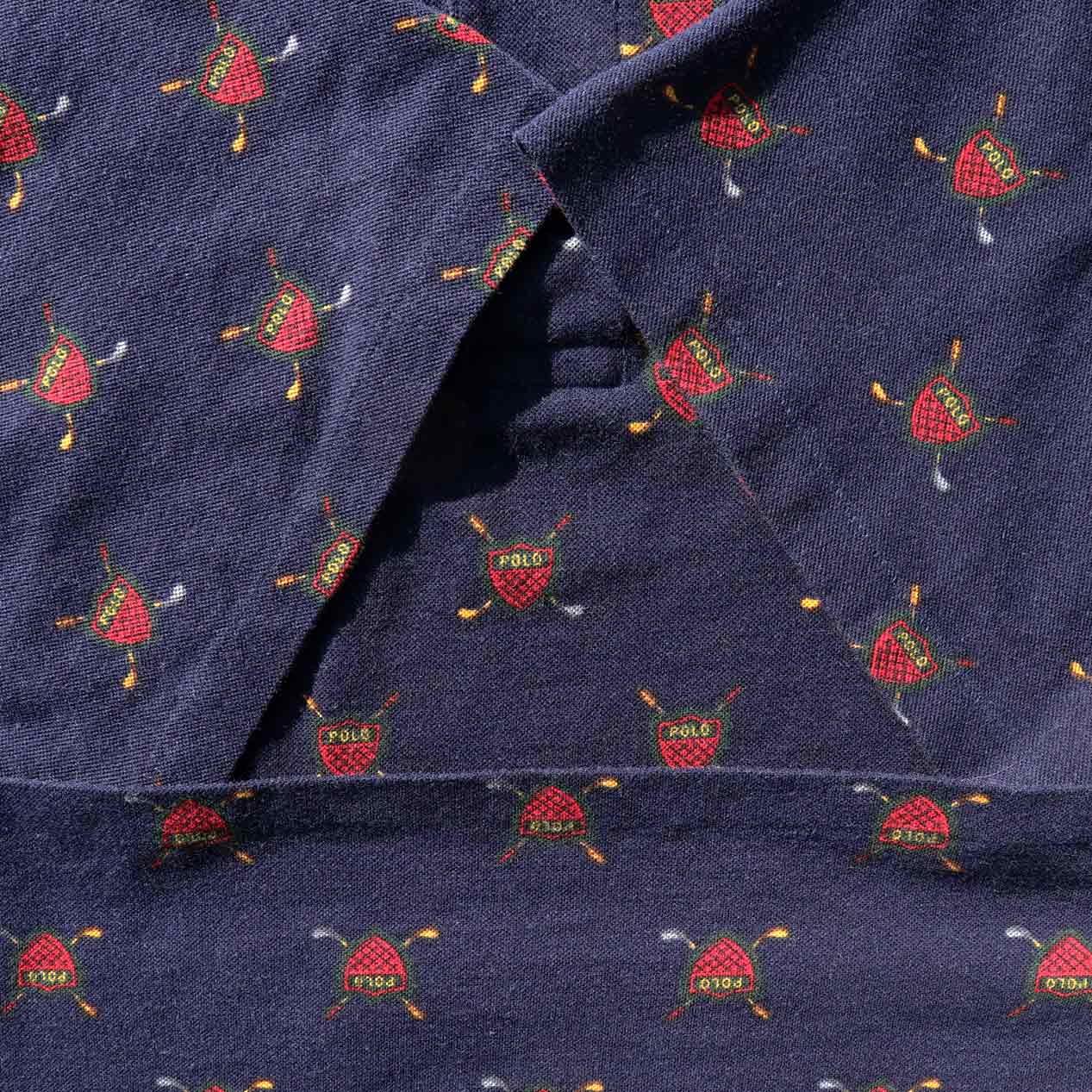 POST JUNK / 90's POLO RALPH LAUREN USA製 ネイビー 総柄 ポロシャツ [XL]