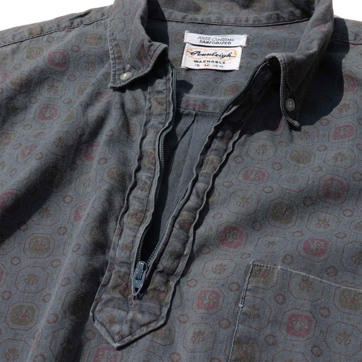 POST JUNK / 60's PENNLEIGH 小紋柄 ボタンダウン ハーフジップシャツ 
