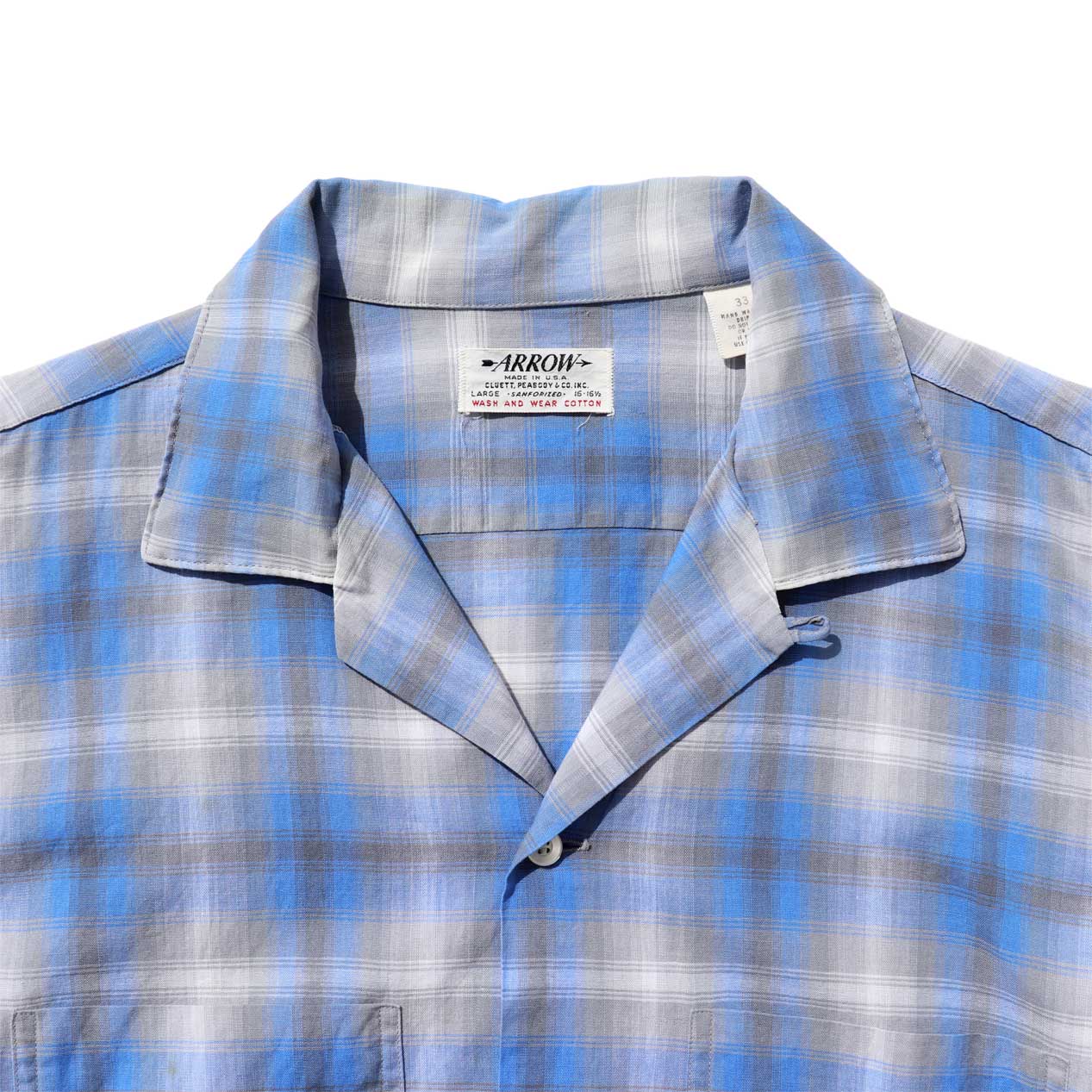 POST JUNK / 60's ARROW All Cotton Ombre Check Open Collar Shirt