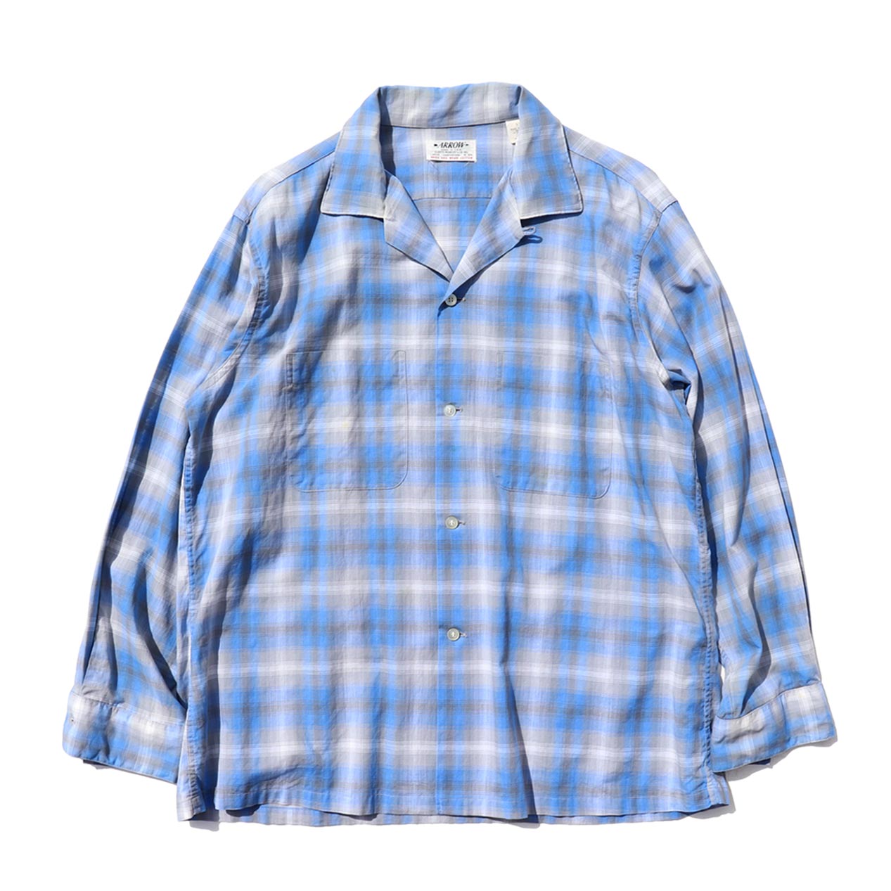 POST JUNK / 60's ARROW All Cotton Ombre Check Open Collar Shirt 