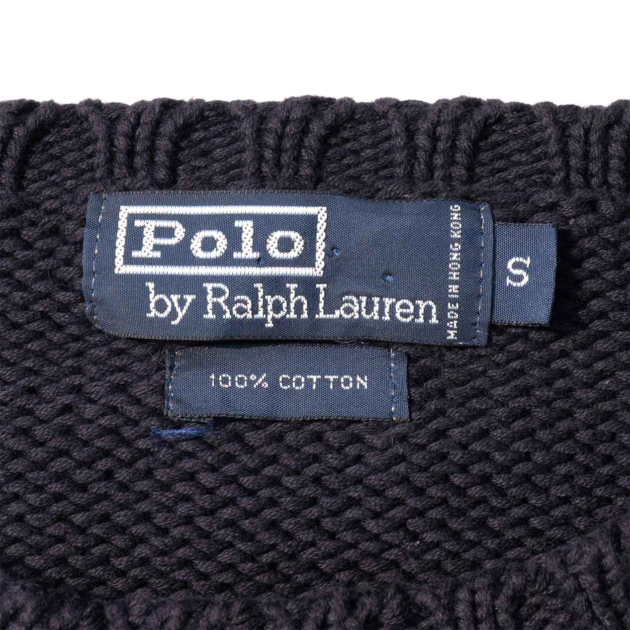 古着 90s Polo Ralph Lauren 「P」 フェルト パッチ コットン ニット セーター XXL POST JUNK / 90's POLO RALPH LAUREN フェルトパッチ コットンニット [S]
