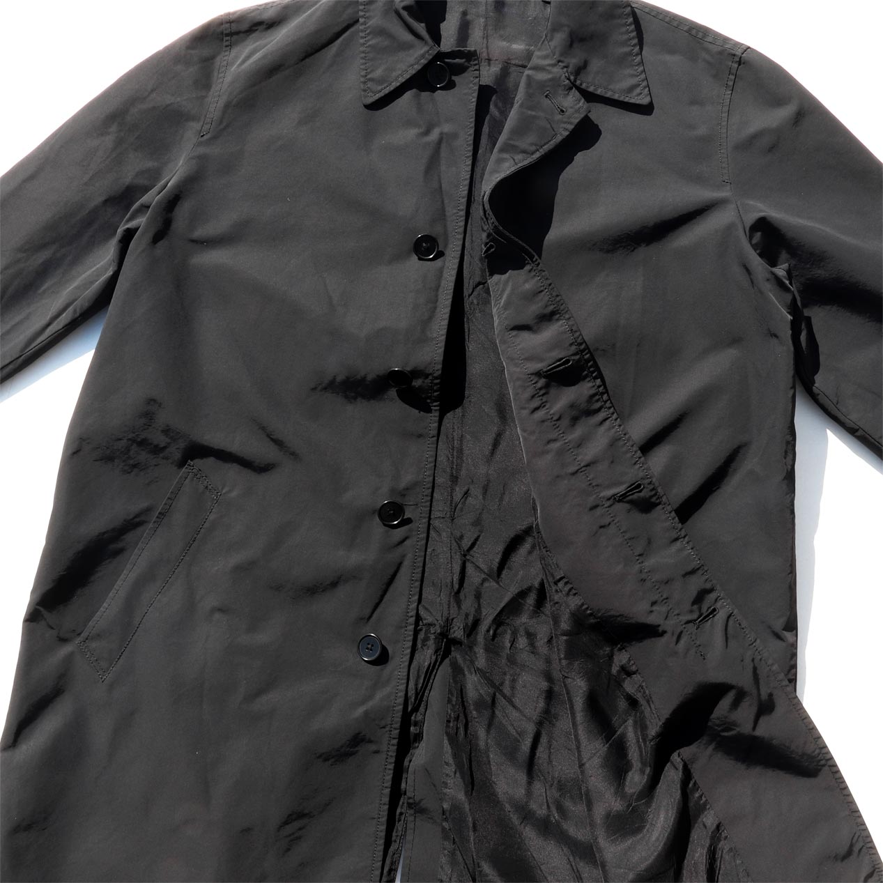POST JUNK / 00’s DKNY Black Cotton / Nylon Soutien Collar Coat [L]